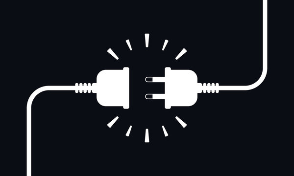 recommend clip art: Electric socket with a plug. Connection and disconnection concept. 404 error connection sign isolated. Electric plug and outlet socket unplugged. Wire, cable of energy disconnect. Vector illustration