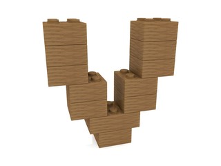 Letter V concept built from toy wood bricks
