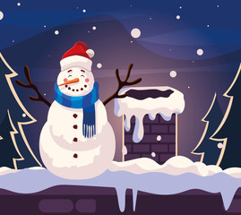 Merry christmas snowman cartoon vector design