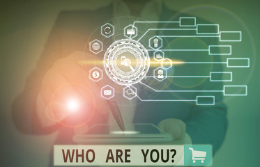 Writing note showing Who Are You Question. Business concept for asking about someone identity or...