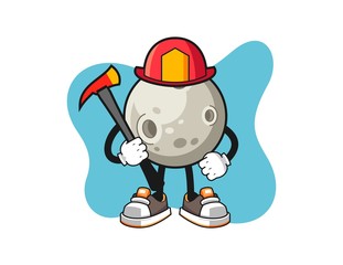 Moon firefighter cartoon. Mascot Character vector.