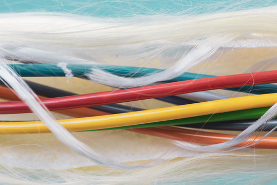 Colorful Tube of Fiber Optic Cable Close-up