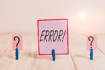 Handwriting text Error. Conceptual photo state or condition of being wrong in conduct judgement or...