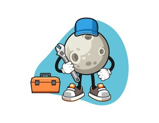 Moon mechanic cartoon. Mascot Character vector.