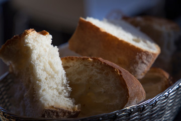 Slices of bread on metal basket