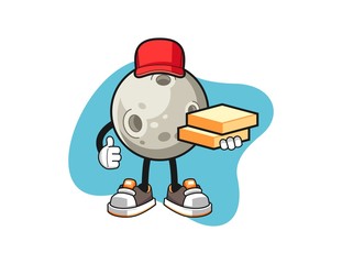 Moon pizza delivery cartoon. Mascot Character vector.