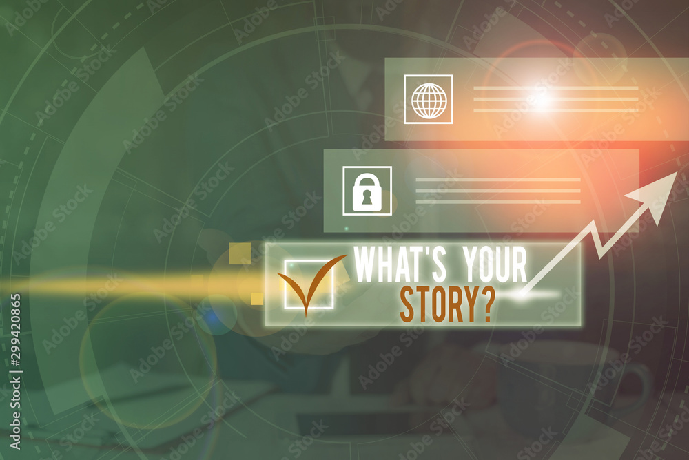 Poster word writing text what s is your story question. business photo showcasing being asked by someone ab