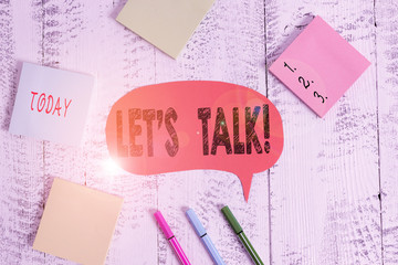 Text sign showing Let S Talk. Business photo text they are suggesting beginning conversation on...