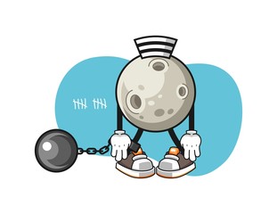 Moon prisoner cartoon. Mascot Character vector.