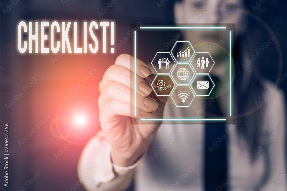 Poster word writing text checklist. business photo showcasing list items required things be done or points 