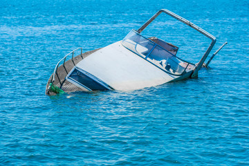 image of a sunken motor boat