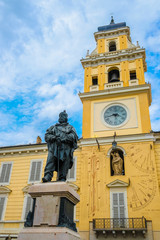 Fototapeta na wymiar Parma, Italy - July, 15, 2019: Statue of Giuseppe Garibaldi in Parma, Italy