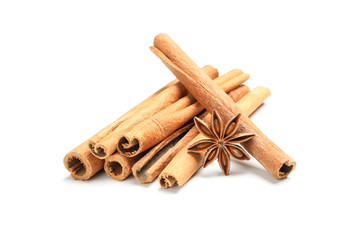 Cinnamon sticks and fragrant anise isolated on white background