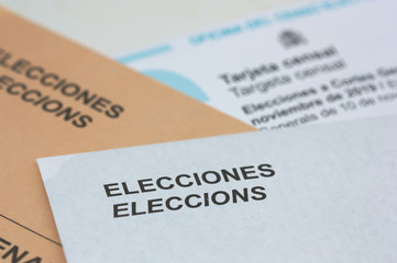 Electoral envelopes and the card sent by the electoral census office for the elections to courts in Spain