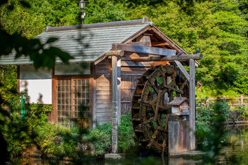 Old wooden mill in japanese style in Tokyo.