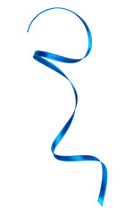 Shiny satin ribbon in blue color isolated over white background close up .Ribbon image for decoration design..