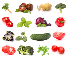 Vegetables collection isolated over white background. Set of different fresh raw veggies. Food ingredient. Healthy food concept. .