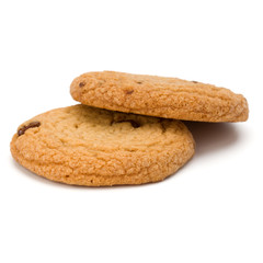 Two Chocolate chip cookies isolated over white background. Sweet biscuits. Homemade pastry..