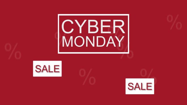 Cyber monday animation with moving sale and percent signs
