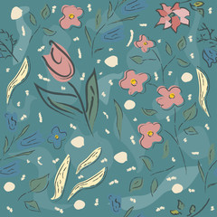 Floral Seamless Pattern. Hand Drawn. Vector Illustration