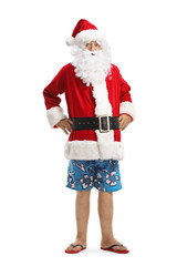 Santa Claus in summer shorts and flip-flops