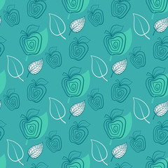 Seamless pattern with apple.Apple,green,leaf.