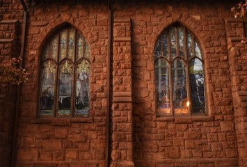 Obraz premium Exterior of an old church with arched windows