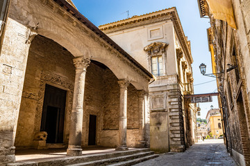 The medieval Church of Santa Maria Impensole in the ancient village of Narni. The facade with the...
