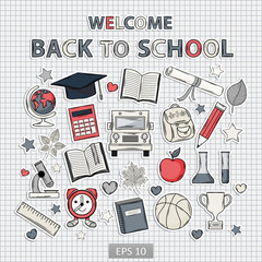 Back to school set on the notebook sheet