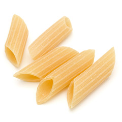 Italian pasta isolated on white background. Pennoni. Penne rigate.
