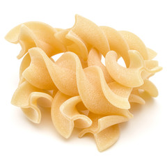 Italian  twisted pasta fusilli isolated on white background. Fusilloni, rotini.