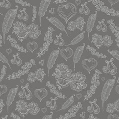 Seamless abstract pattern with  grey bird of happiness