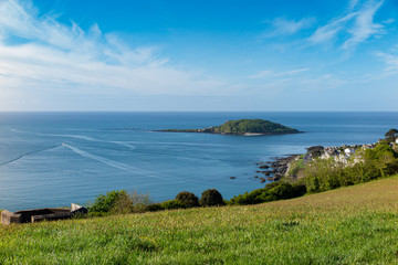 Looe bay in the morning sun from Looe to Looe Island