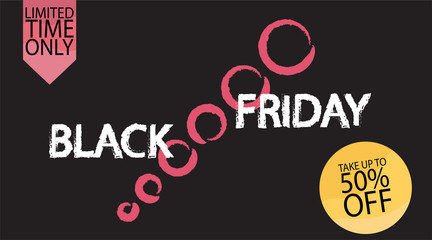 Fototapeta premium Banner template for sale on black Friday in the dark version. Vector illustration of banner for holiday sale with special offers with bright design. Information about fall in the price of the coupons.