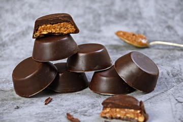 Paleo Dark Chocolate Almond Butter Cups. Vegan, dairy, sugar and gluten free homemade dessert