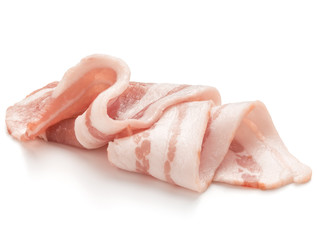 sliced pork bacon isolated on white background cutout