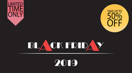 Banner template for sale on black Friday in the dark version. Vector illustration of banner for holiday sale with special offers with bright design. Information about fall in the price of the coupons.