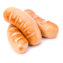 Fried sausages isolated on white background cutout