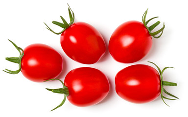 cherry tomatoes  isolated on white background. Top view, flat lay.