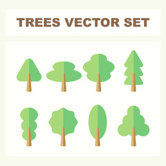 Set of abstract stylized trees for parks and forest. Natural illustration.
