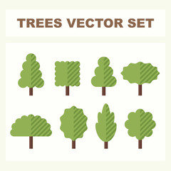 Set of abstract stylized trees for parks and forest. Natural illustration.