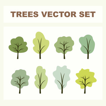 Set of abstract stylized trees for parks and forest. Natural illustration.