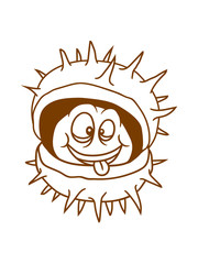 lustig comic cartoon gesicht frech kastanie stacheln kugel geöffnet hülle frucht herbst jahreszeit sammeln dekorieren basteln essen lecker natur wandern clipart gemalt schön
