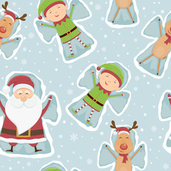 Christmas Seamless Background with Snow Angels