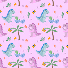 Obraz premium Cute dinosaur and butterfly seamless pattern.