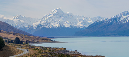 Mount Cook and glacial lake Pukaki, New Zealand