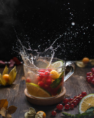 warming tea with red currants, mint, lemon and physalis berries