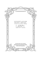 Label, decorative frame, border. Good for product label. with place for text Outline hand drawing vector illustration. In art nouveau style, vintage, old, retro style. Isolated on white background.. © Elen  Lane