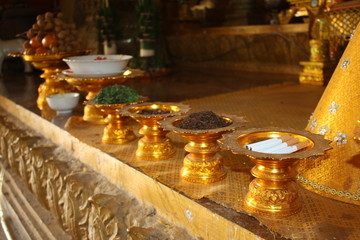 candles and offering in the buddhist temple