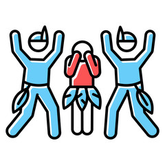 Ceremonial rape blue color icon. Women abuse, violent behavior. Payback rape in tribal customs and culture. Sexual harassment of females. Victim of assault. Isolated vector illustration